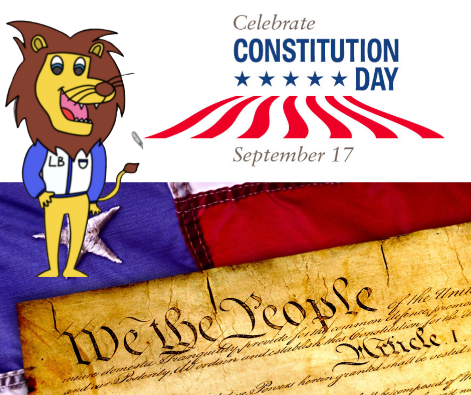 Image that says celebrate constitution day on september 17 with picture of the consitution