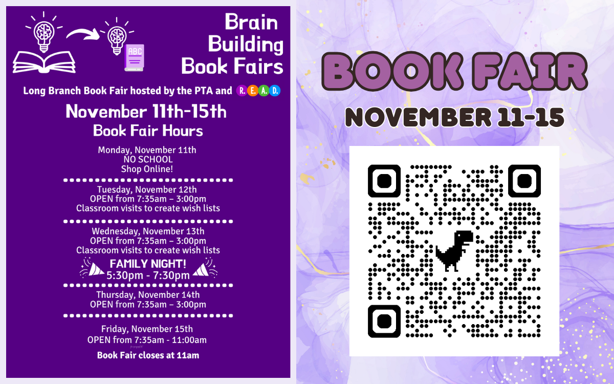 banner announcing the Long Branch book fair November 11-15