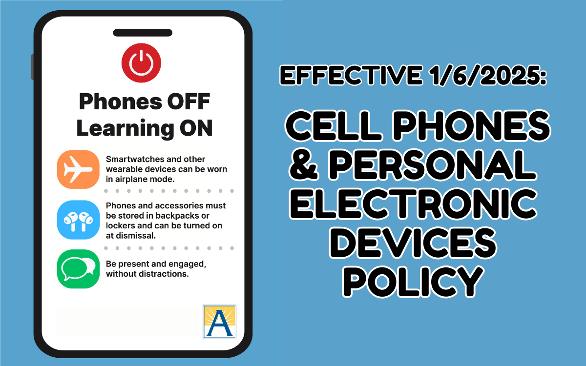 banner that reals effective 1/6/25, cell phones & personal electronic devices policy